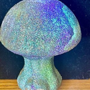 Glittering Green Tie Dye Mushroom Chalk Ware Vintage Art